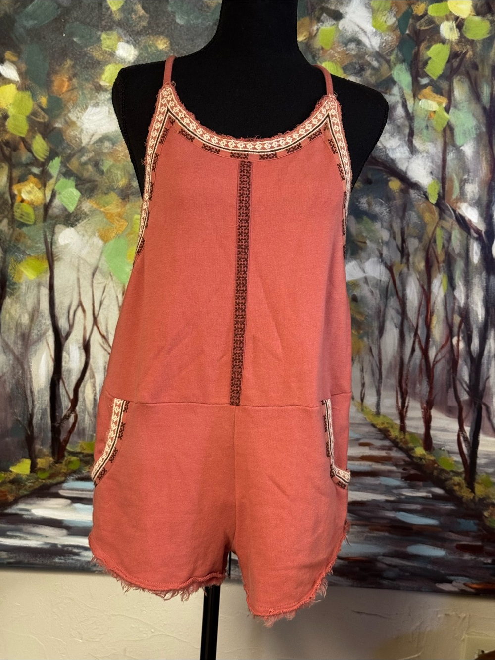 Free People FP One Lou Romper Rust Red Embroidered Boho Size S